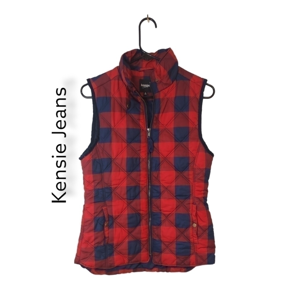 𝅺KENSIE Jeans Quilted Puffer Buffalo Plaid Vest